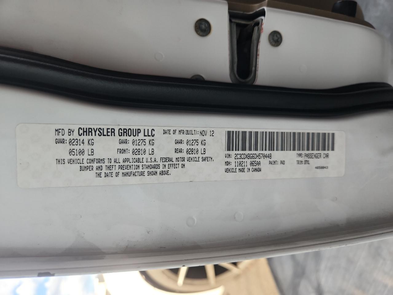 2013 Dodge Charger Se VIN: 2C3CDXBG6DH570448 Lot: 85941095