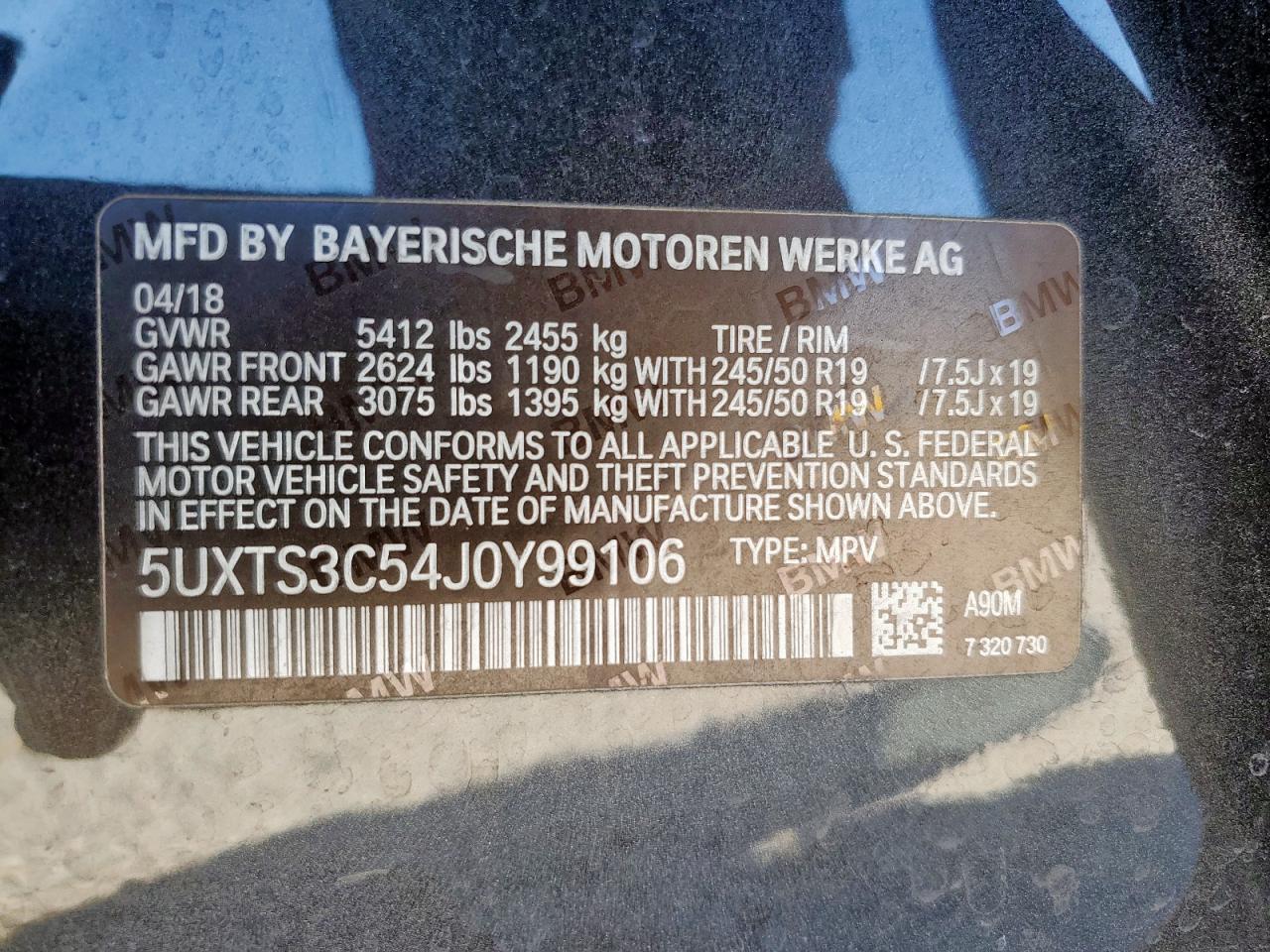 2018 BMW X3 xDrivem40I VIN: 5UXTS3C54J0Y99106 Lot: 85917145