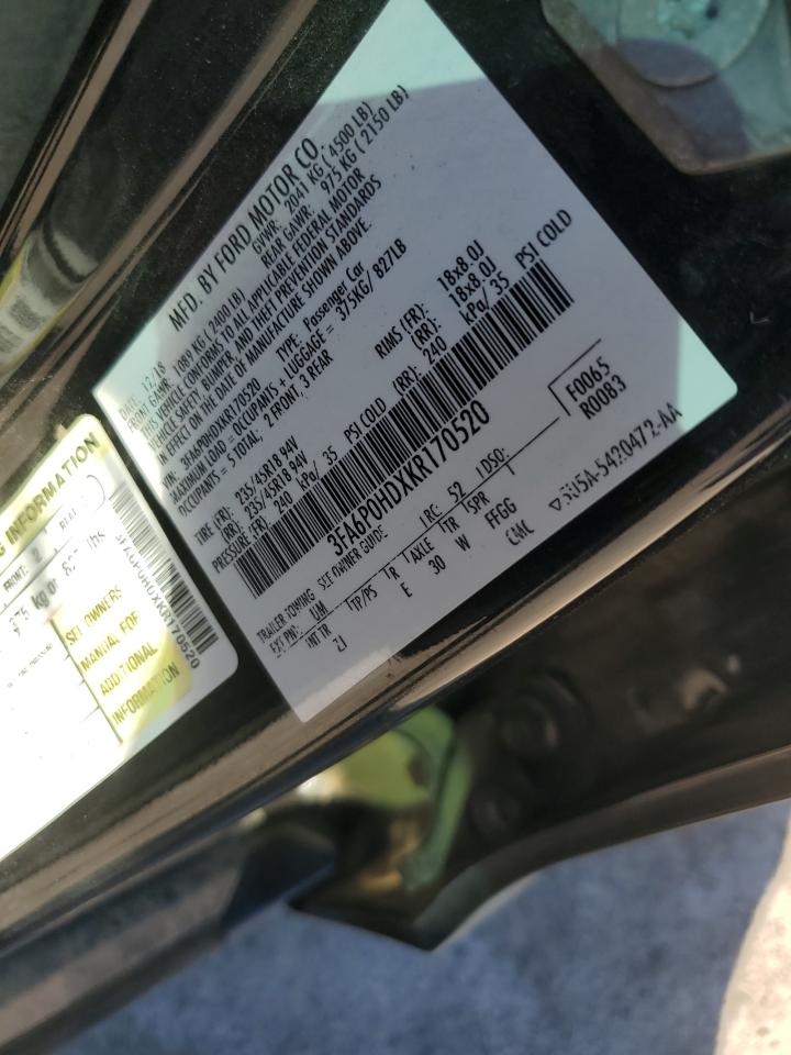 2019 Ford Fusion Se VIN: 3FA6P0HDXKR170520 Lot: 86265235