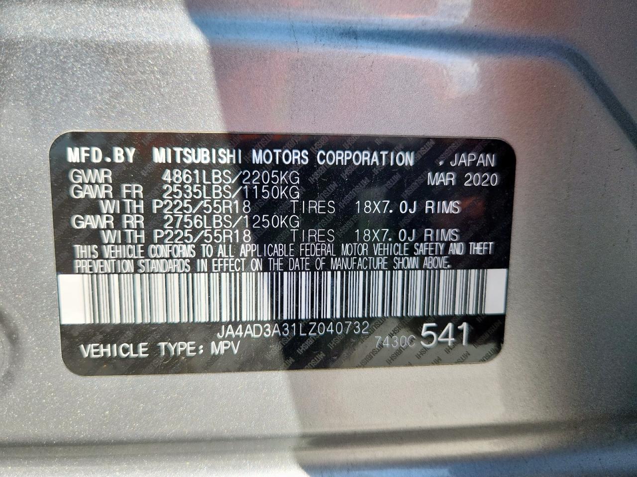 2020 Mitsubishi Outlander Se VIN: JA4AD3A31LZ040732 Lot: 81620275