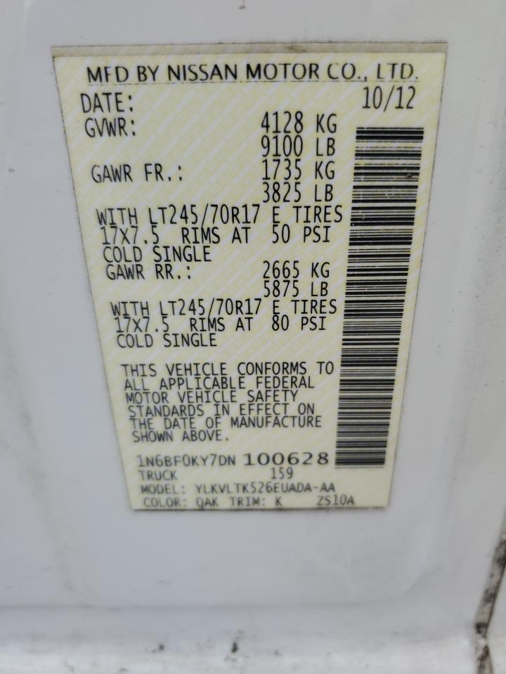 2013 Nissan Nv 1500 VIN: 1N6BF0KY7DN100628 Lot: 86708895