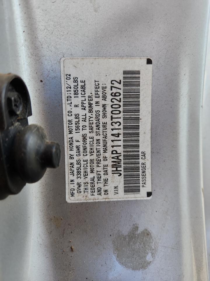 2003 Honda S2000 VIN: JHMAP11413T002672 Lot: 83766965