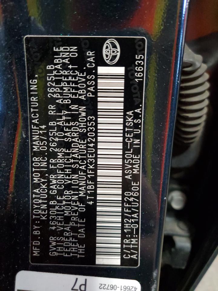 2014 Toyota Camry L VIN: 4T1BF1FK3EU420353 Lot: 86268935