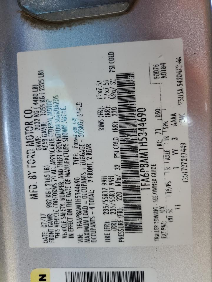 2017 Ford Mustang VIN: 1FA6P8AM1H5344690 Lot: 85355815