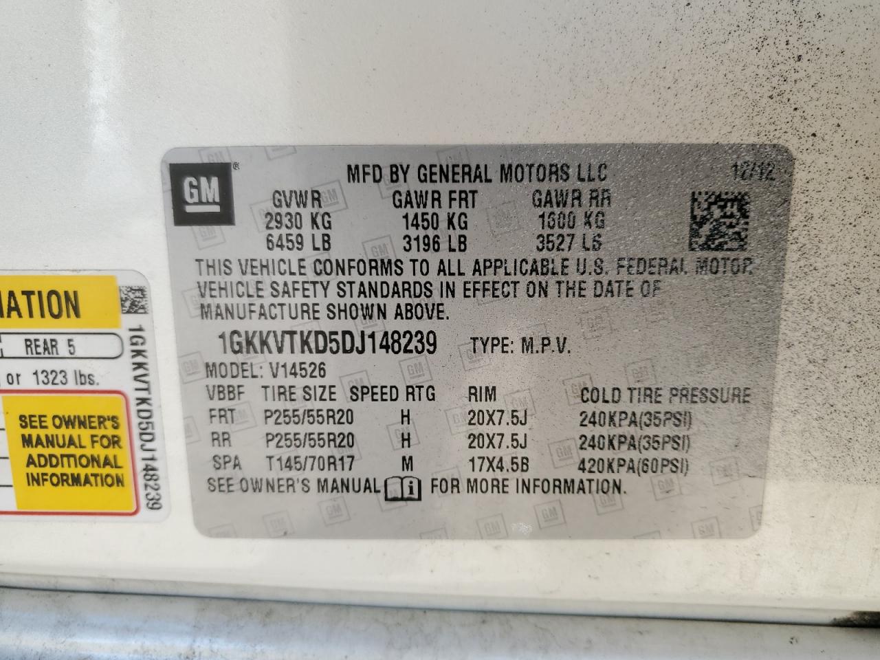 2013 GMC Acadia Denali VIN: 1GKKVTKD5DJ148239 Lot: 87442515