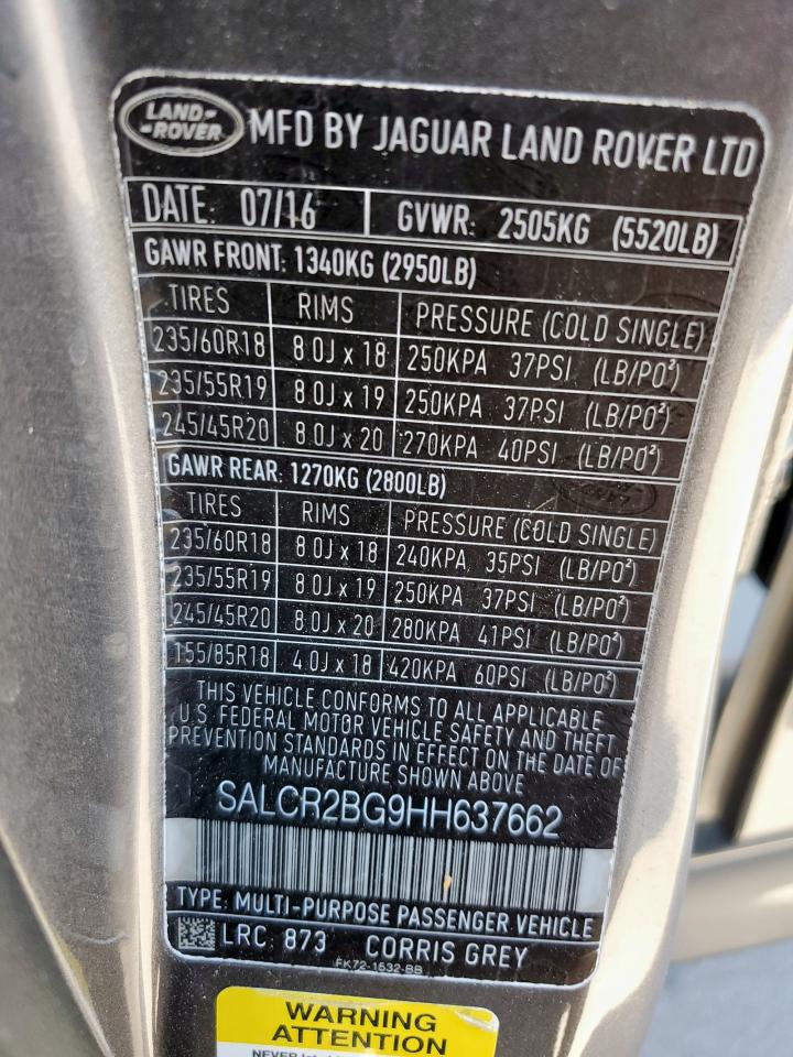 2017 Land Rover Discovery Sport Hse VIN: SALCR2BG9HH637662 Lot: 86269135