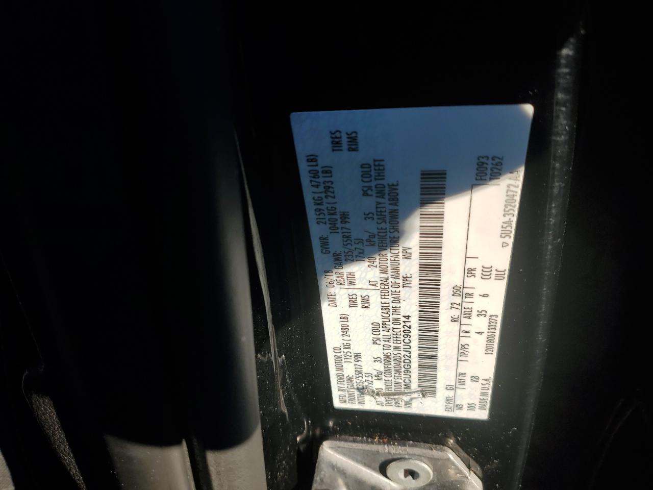 2018 Ford Escape Se VIN: 1FMCU9GD2JUC90214 Lot: 86713655