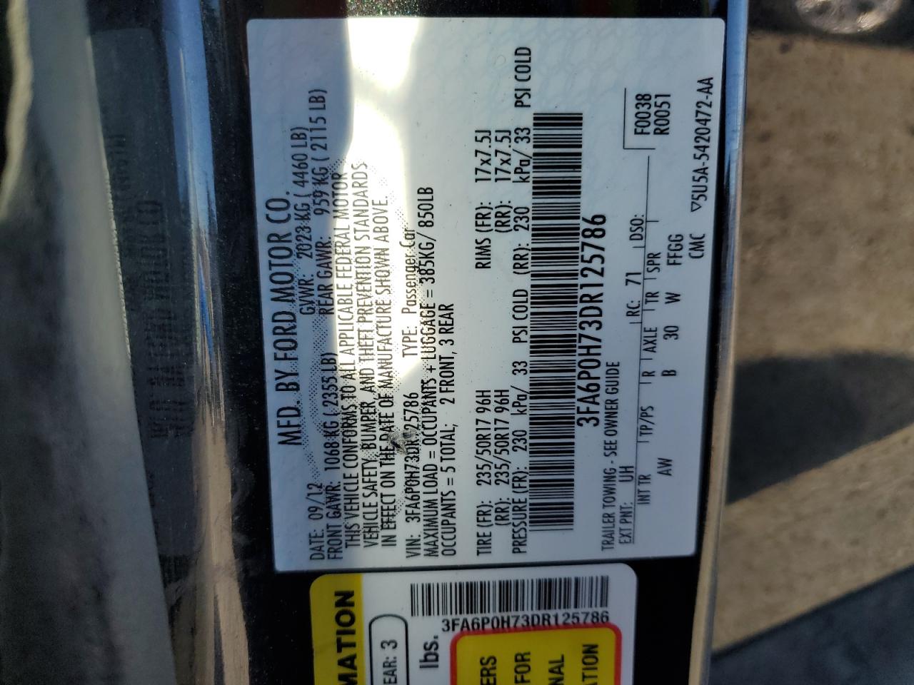 2013 Ford Fusion Se VIN: 3FA6P0H73DR125786 Lot: 82756065