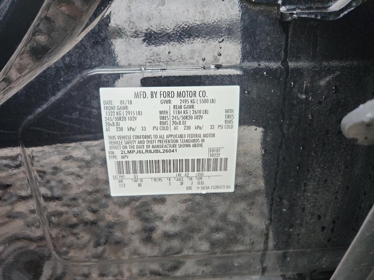 2018 Lincoln Mkx Reserve VIN: 2LMPJ6LR8JBL26041 Lot: 90509465