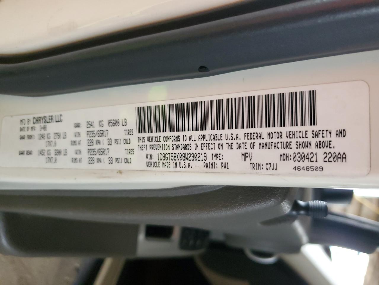 2008 Dodge Nitro Slt VIN: 1D8GT58K08W230219 Lot: 82418595