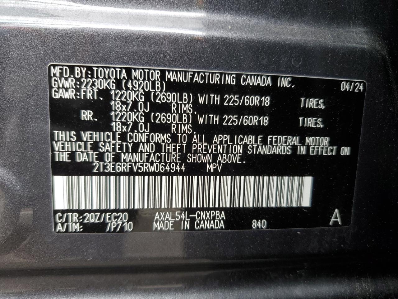 2024 Toyota Rav4 Xse VIN: 2T3E6RFV5RW064944 Lot: 82286205