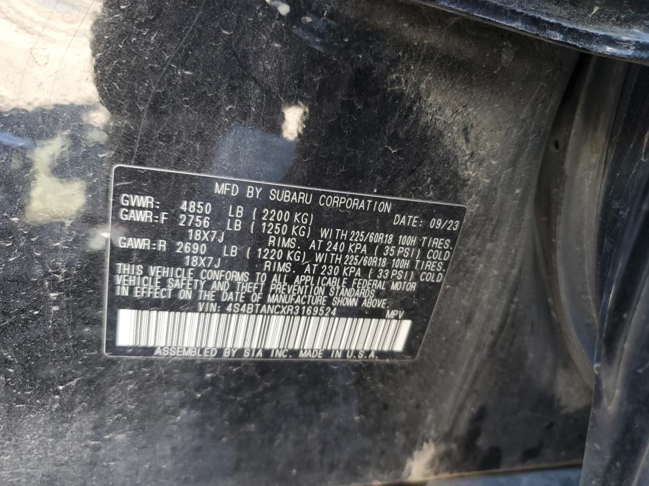 2024 Subaru Outback Limited VIN: 4S4BTANCXR3169524 Lot: 86665105