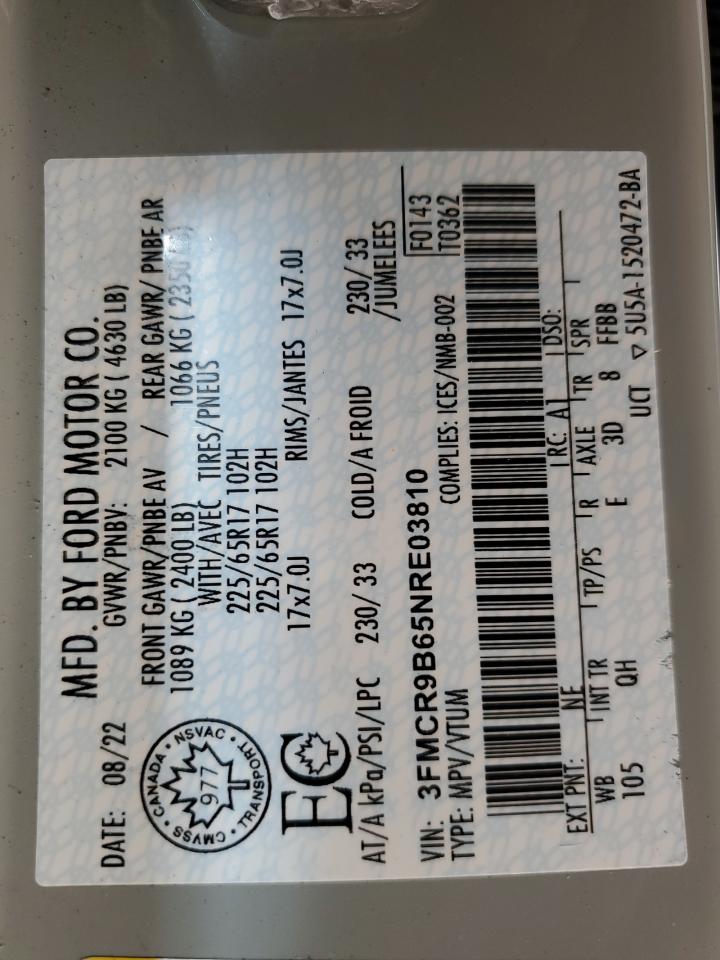 2022 Ford Bronco Sport Big Bend VIN: 3FMCR9B65NRE03810 Lot: 84934235