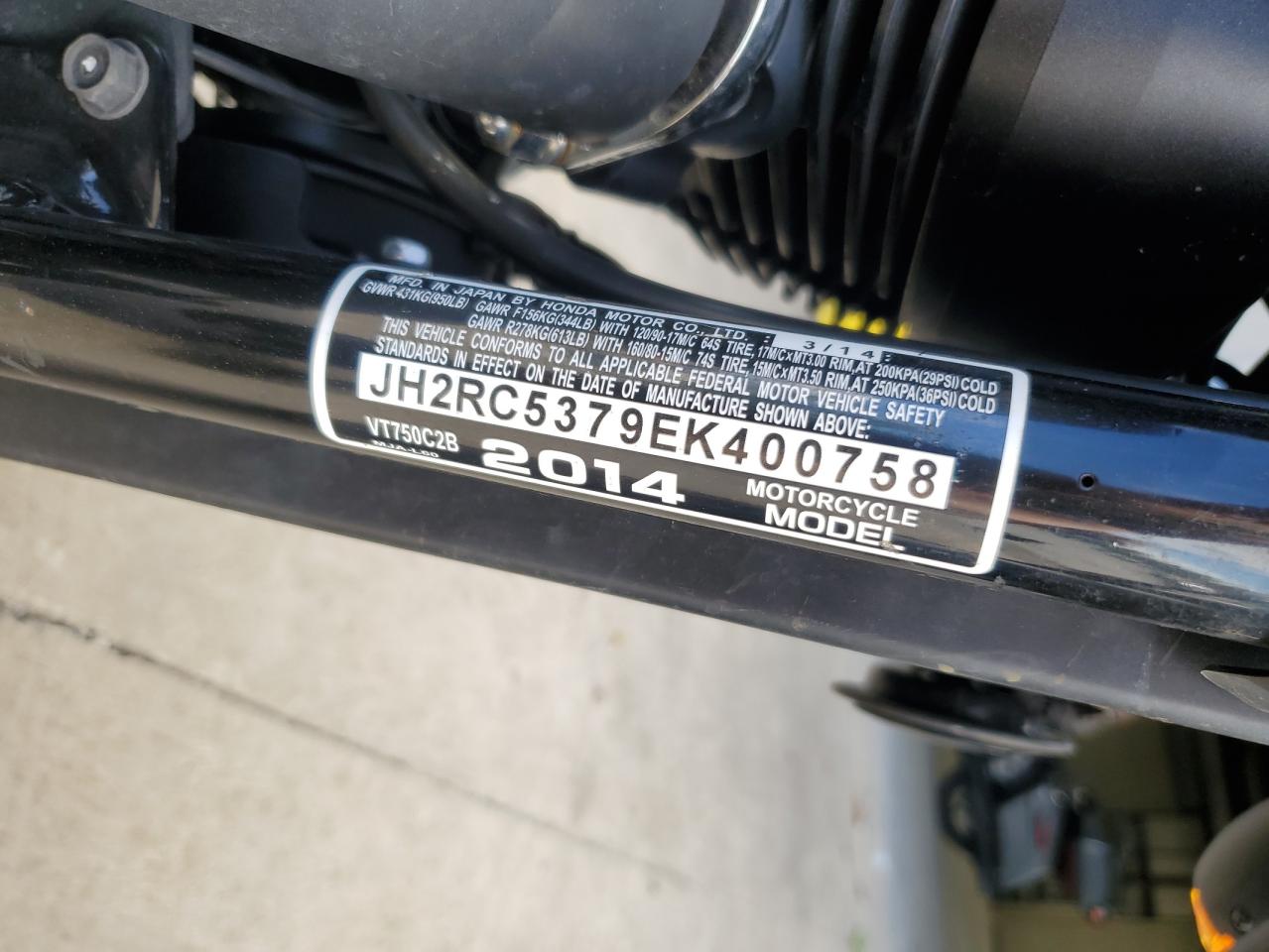2014 Honda Vt750 C2B VIN: JH2RC5379EK400758 Lot: 85328025