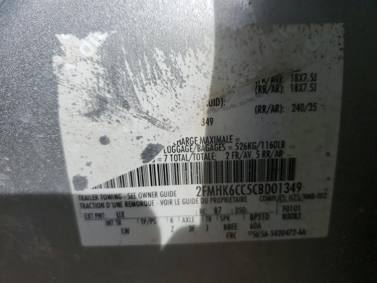 2012 Ford Flex Sel VIN: 2FMHK6CC5CBD01349 Lot: 84359495