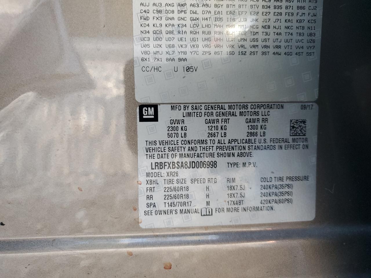 2018 Buick Envision Preferred VIN: LRBFXBSA8JD006998 Lot: 90257955