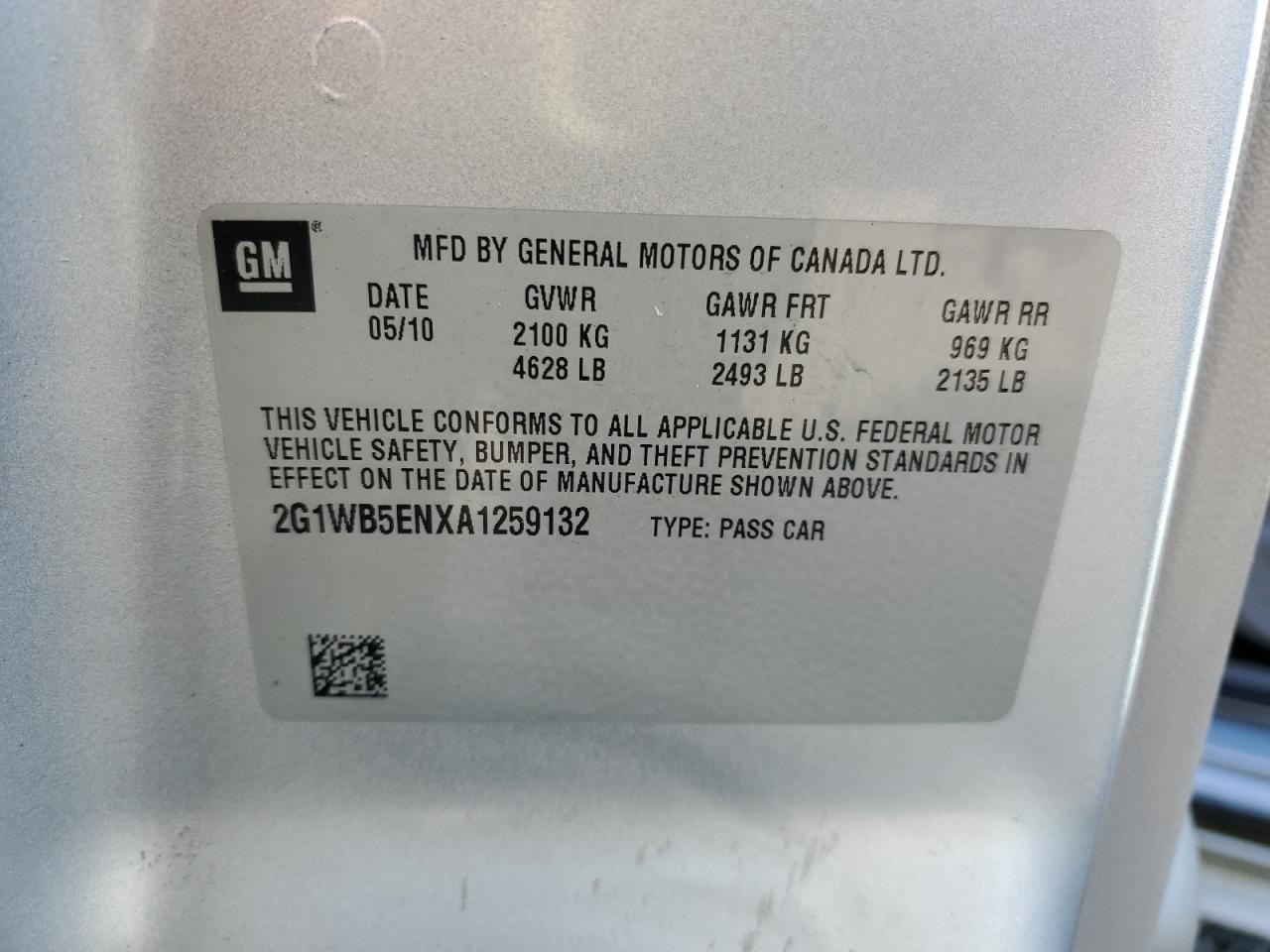 2010 Chevrolet Impala Lt VIN: 2G1WB5ENXA1259132 Lot: 82195665