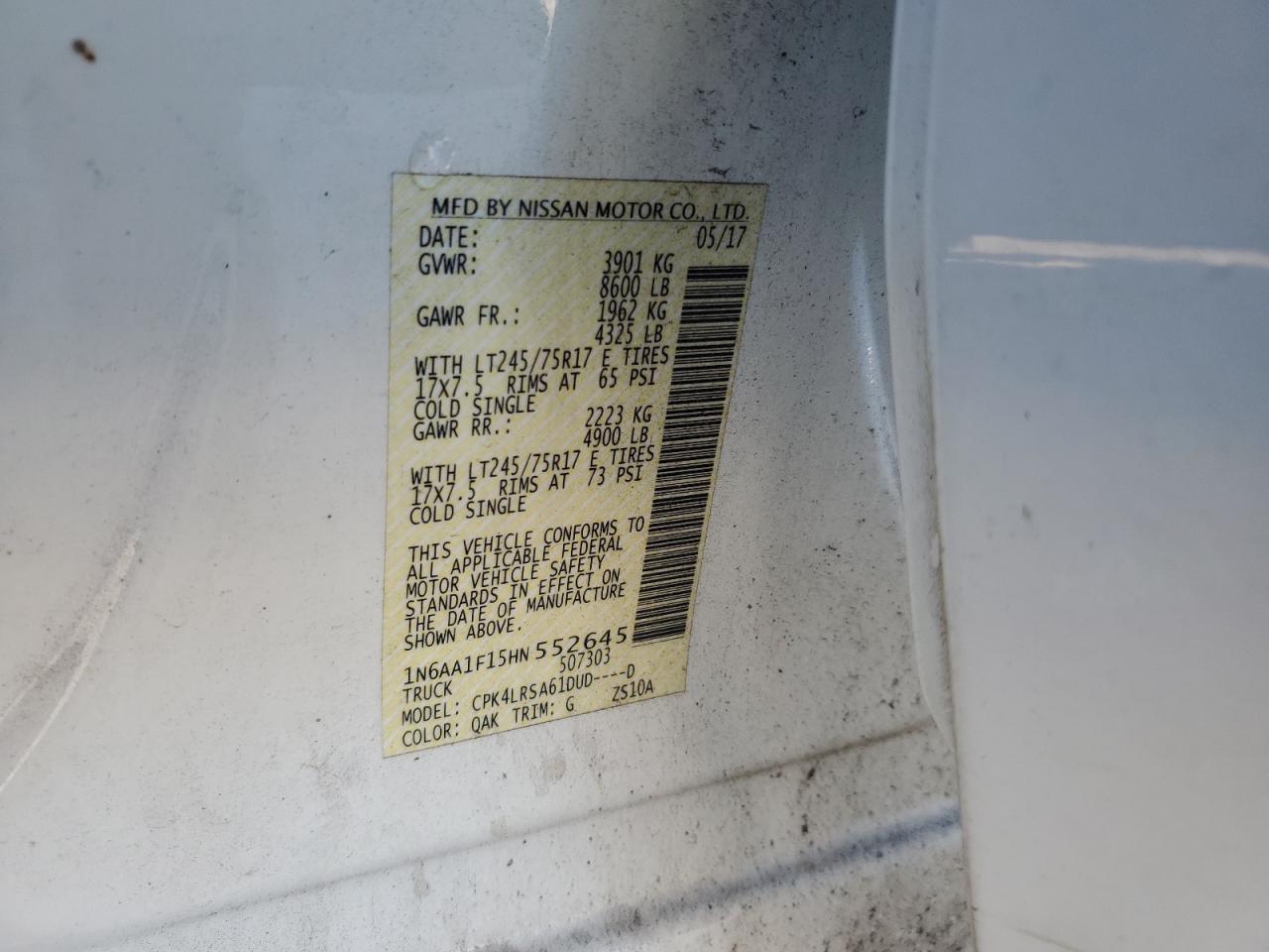 2017 Nissan Titan Xd S VIN: 1N6AA1F15HN552645 Lot: 82484205