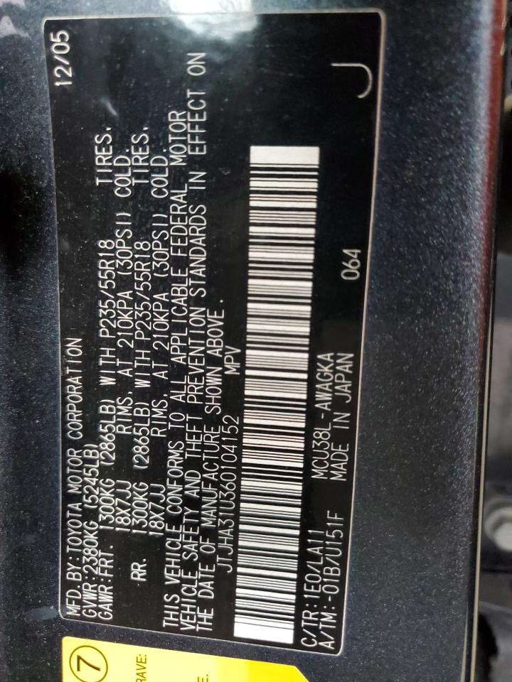 2006 Lexus Rx 330 VIN: JTJHA31U360104152 Lot: 82615365