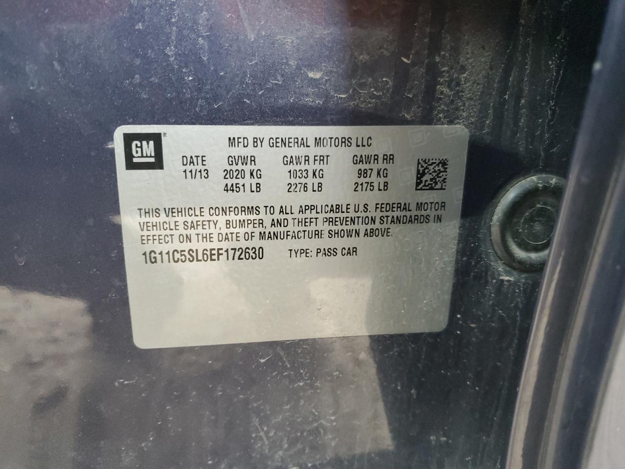 2014 Chevrolet Malibu 1Lt VIN: 1G11C5SL6EF172630 Lot: 91232695