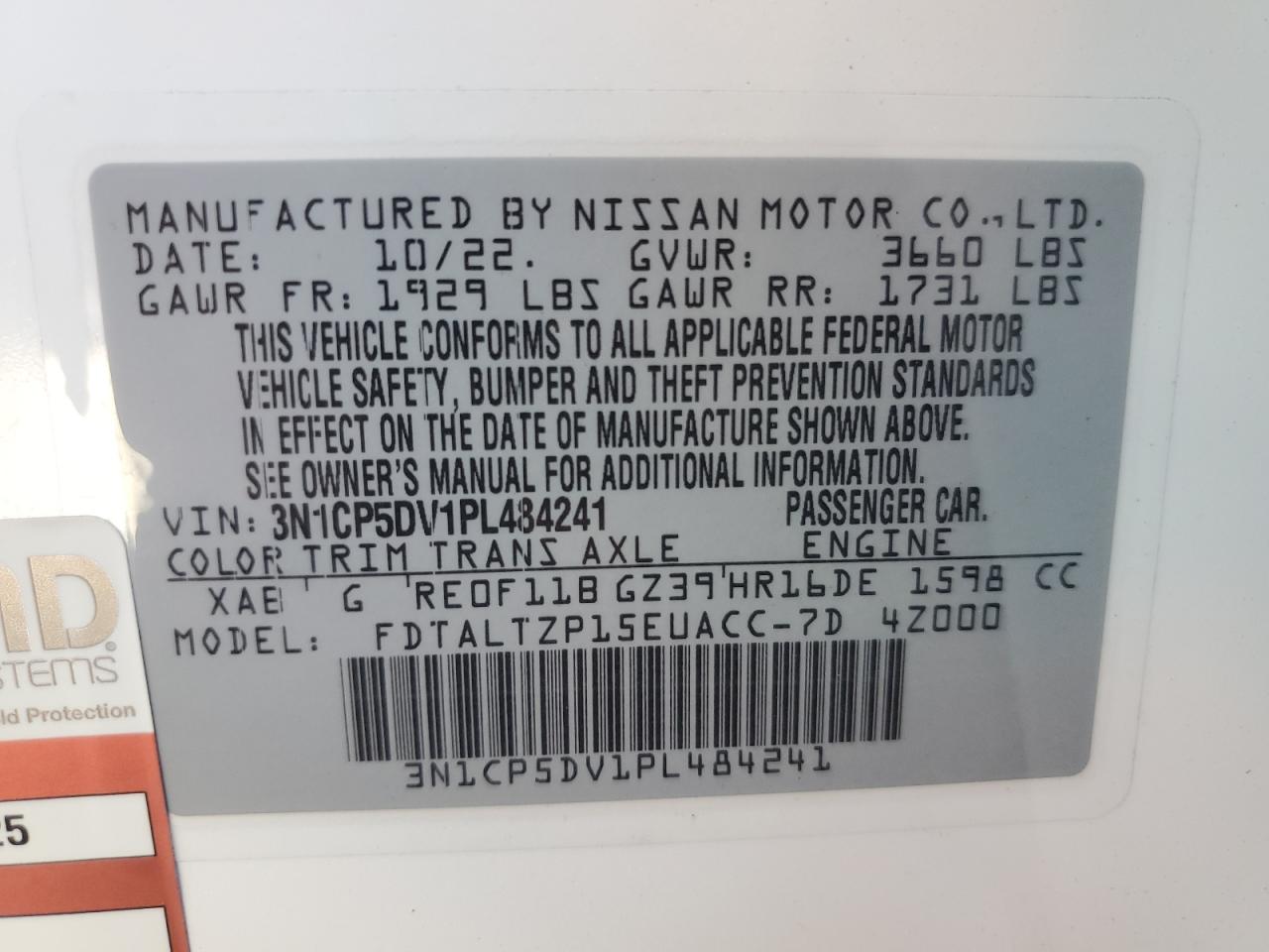 2023 Nissan Kicks Sr VIN: 3N1CP5DV1PL484241 Lot: 84735155