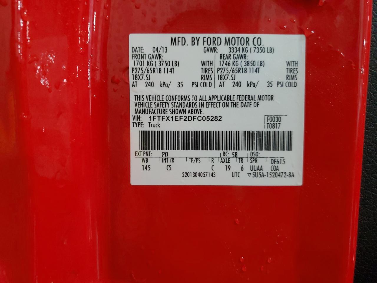 2013 Ford F150 Super Cab VIN: 1FTFX1EF2DFC05282 Lot: 86121835