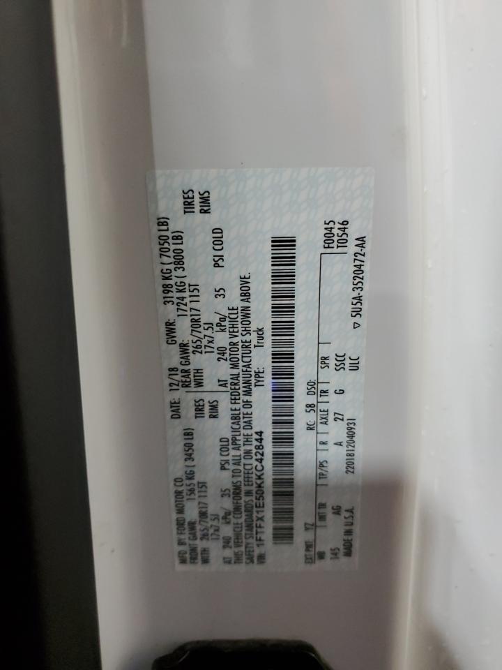 2019 Ford F150 Super Cab VIN: 1FTFX1E50KKC42844 Lot: 87047255