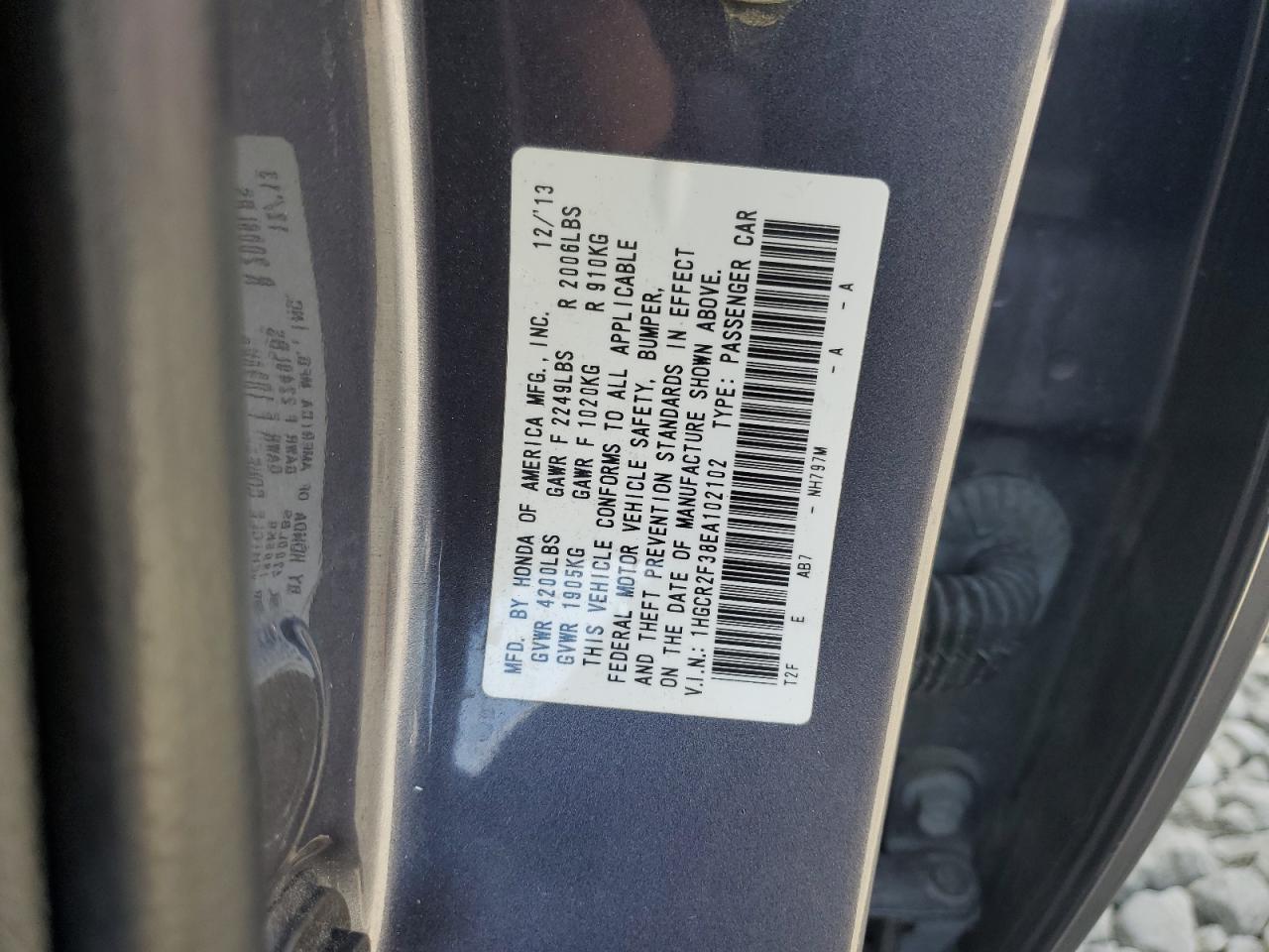 2014 Honda Accord Lx VIN: 1HGCR2F38EA102102 Lot: 86298255