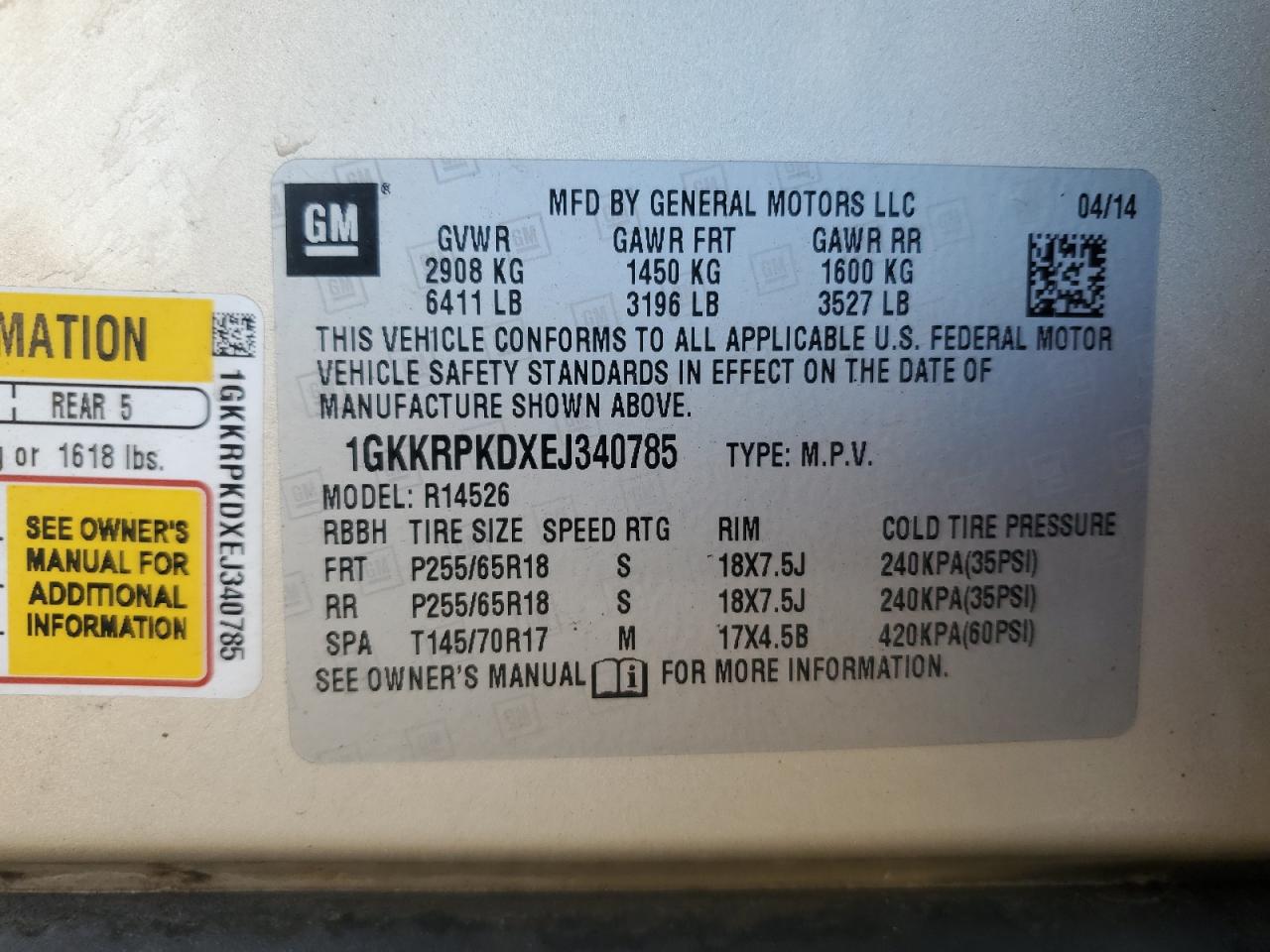 2014 GMC Acadia Sle VIN: 1GKKRPKDXEJ340785 Lot: 87210905