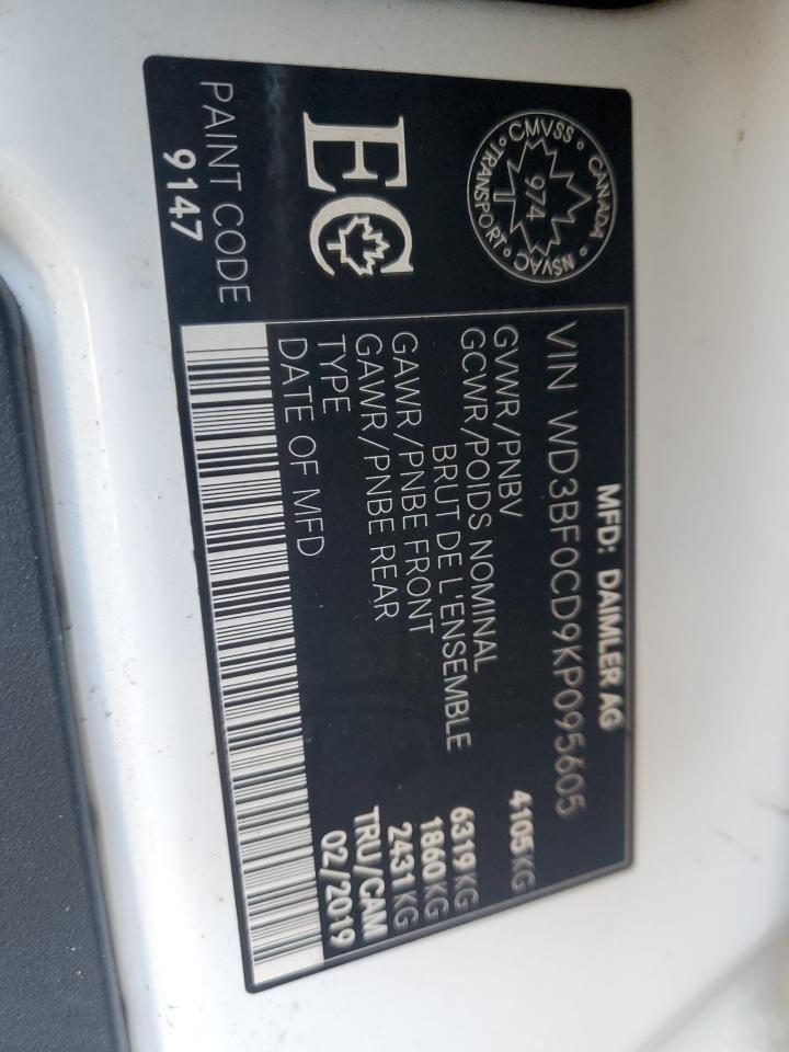 2019 Mercedes-Benz Sprinter 2500/3500 VIN: WD3BF0CD9KP095605 Lot: 85525715