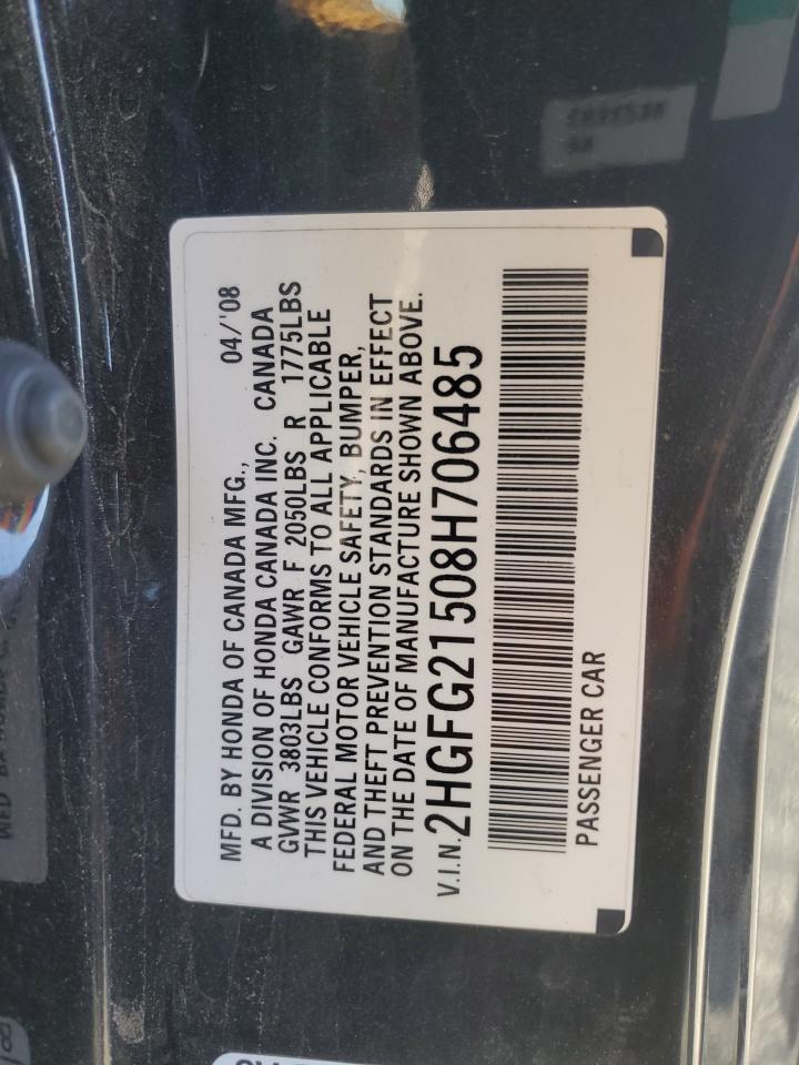2008 Honda Civic Si VIN: 2HGFG21508H706485 Lot: 90344815