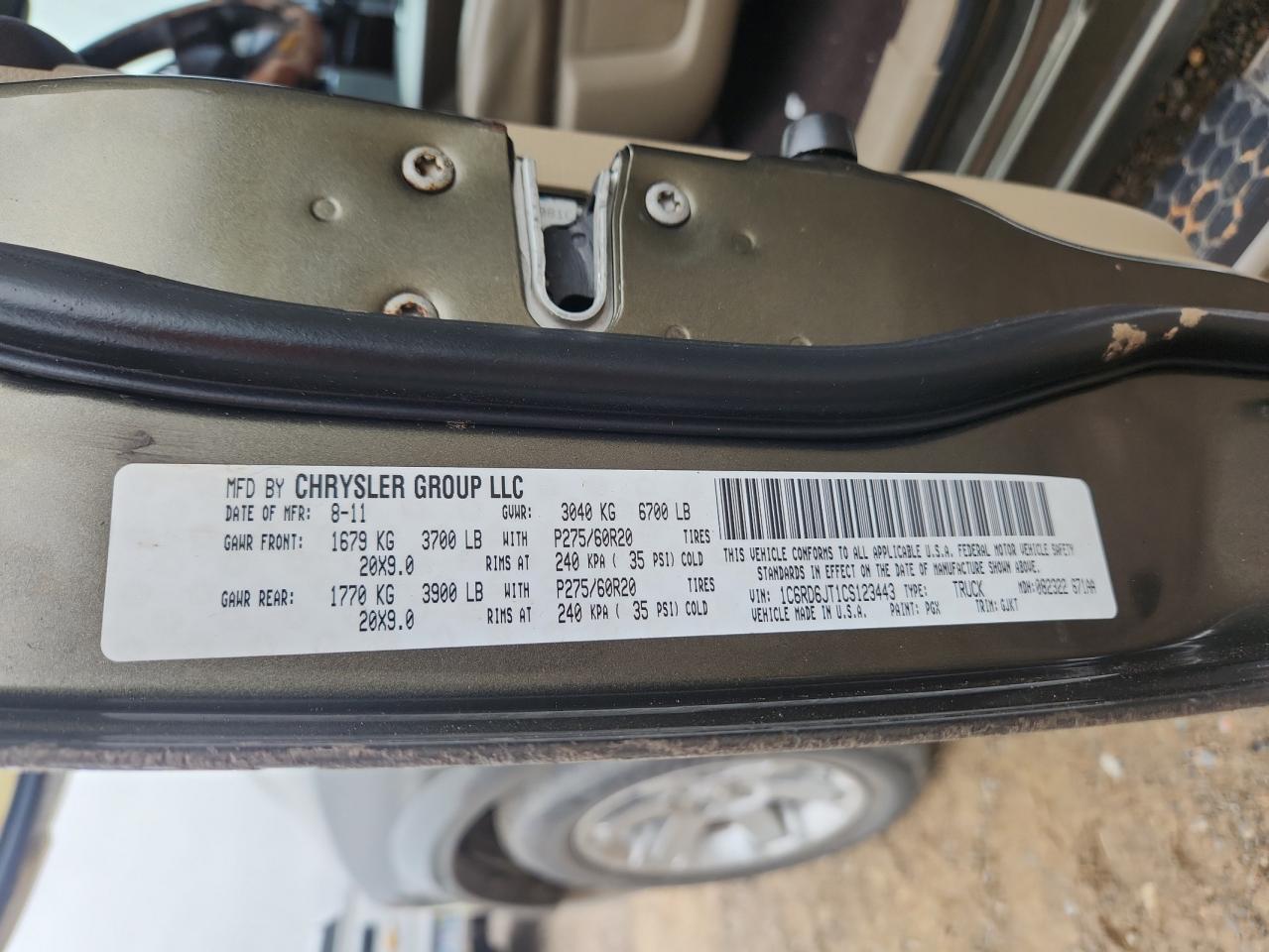 2012 Dodge Ram 1500 Laramie VIN: 1C6RD6JT1CS123443 Lot: 90351265