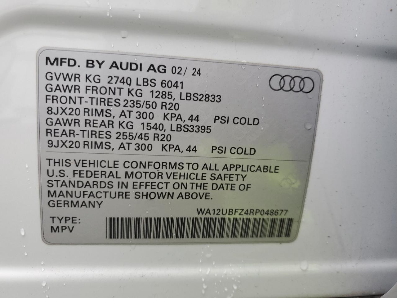 2024 Audi Q4 E-Tron Sportback Premium VIN: WA12UBFZ4RP048677 Lot: 81528735