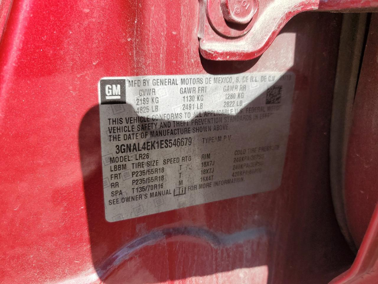 2014 Chevrolet Captiva Ltz VIN: 3GNAL4EK1ES546679 Lot: 84886095