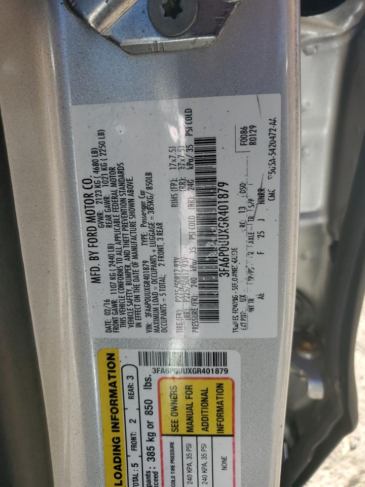 2016 Ford Fusion S Hybrid VIN: 3FA6P0UUXGR401879 Lot: 87118315