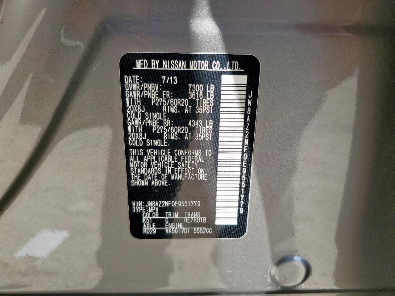 2014 Infiniti Qx80 VIN: JN8AZ2NF0E9551779 Lot: 84905195