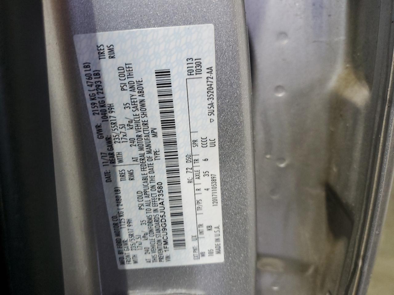 2018 Ford Escape Se VIN: 1FMCU9GD5JUA73580 Lot: 82724165