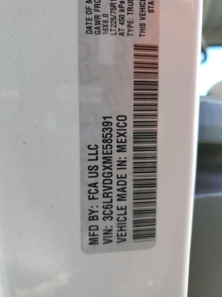 2021 Ram Promaster 2500 2500 High VIN: 3C6LRVDGXME585391 Lot: 85577145
