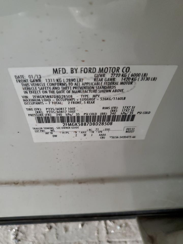 2013 Ford Flex Se VIN: 2FMGK5B87DBD28508 Lot: 86165905