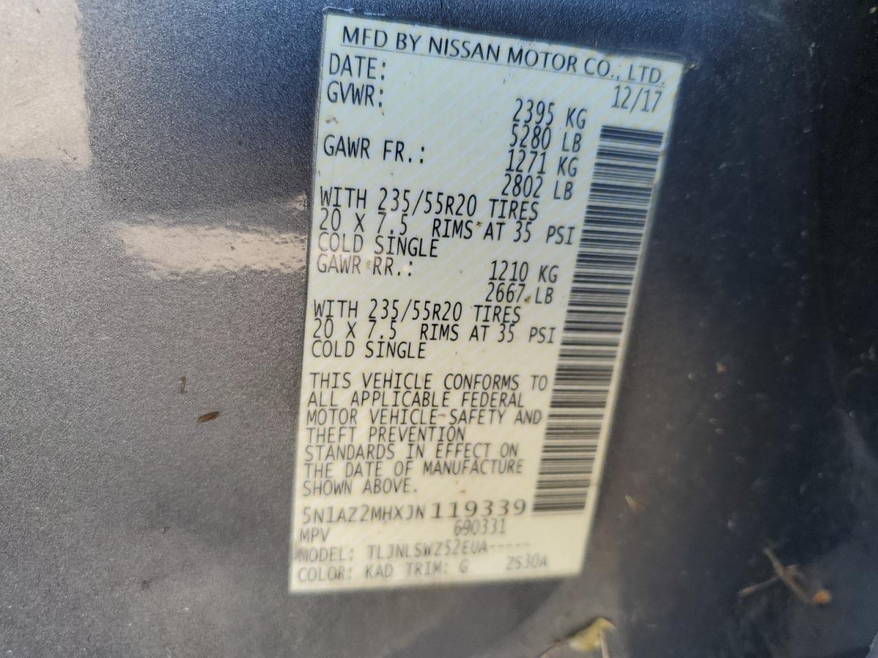 2018 Nissan Murano S VIN: 5N1AZ2MHXJN119339 Lot: 84539625