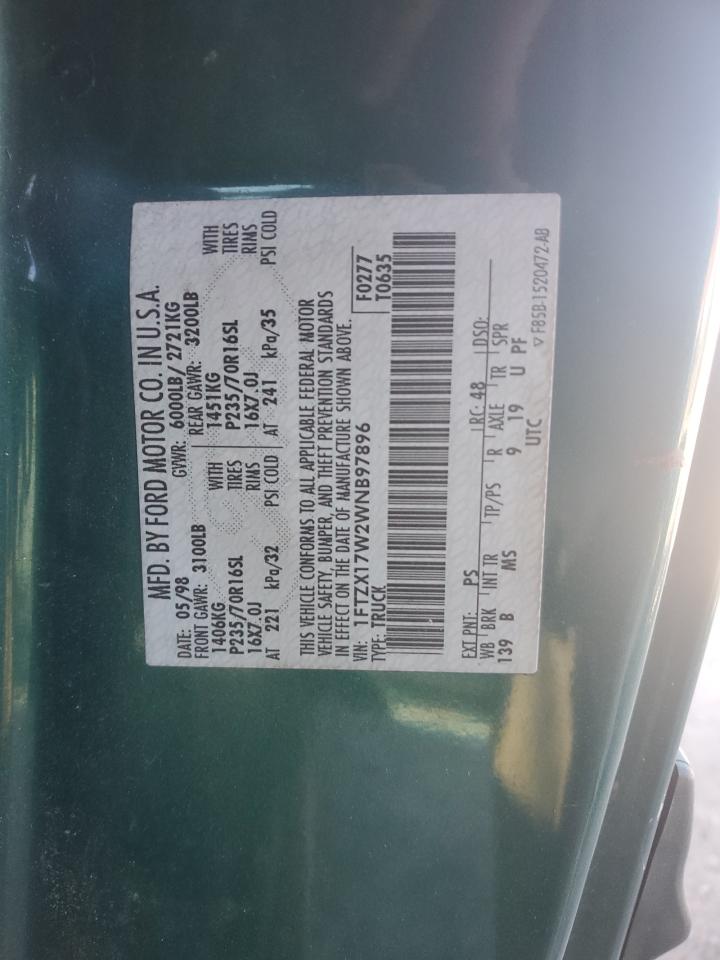 1998 Ford F150 VIN: 1FTZX17W2WNB97896 Lot: 82341525