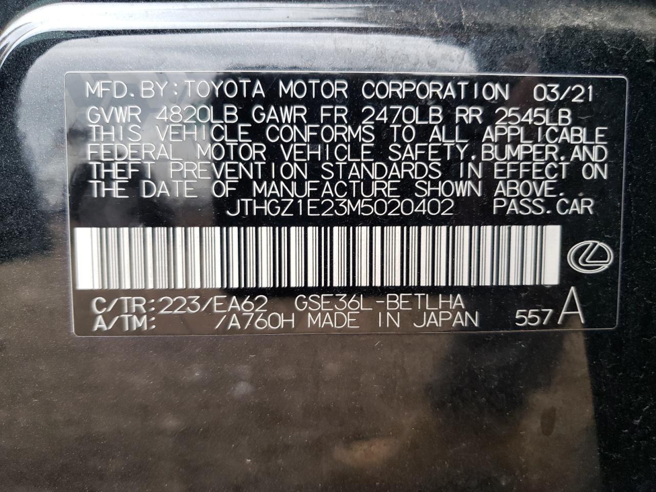 2021 Lexus Is 350 F Sport VIN: JTHGZ1E23M5020402 Lot: 82459805