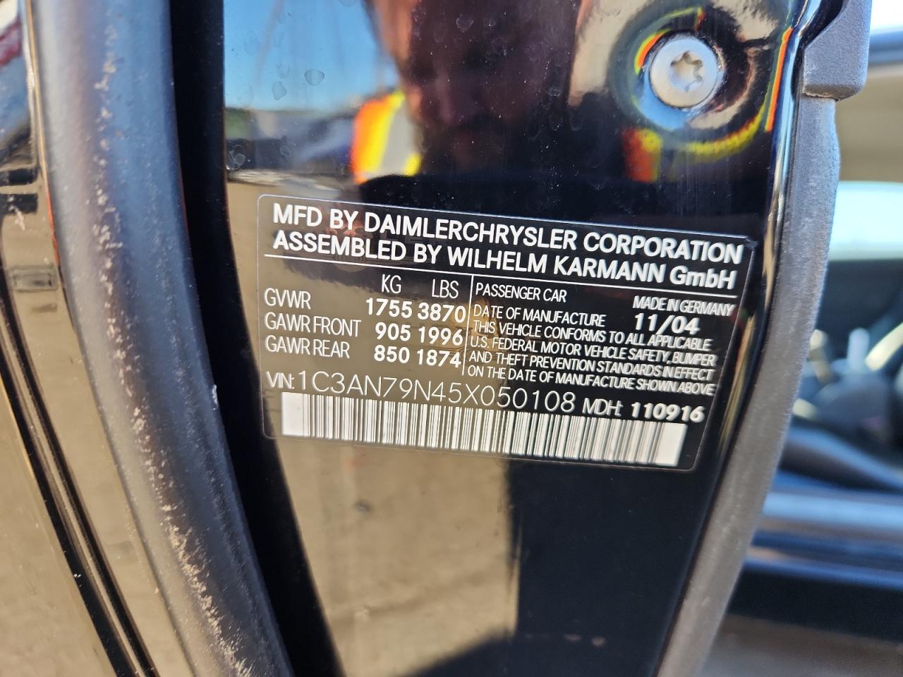 2005 Chrysler Crossfire Srt-6 VIN: 1C3AN79N45X050108 Lot: 82341075