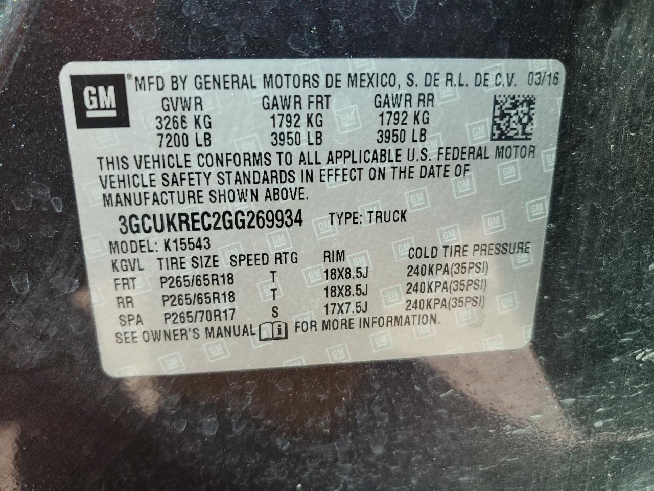 2016 Chevrolet Silverado K1500 Lt VIN: 3GCUKREC2GG269934 Lot: 82249345