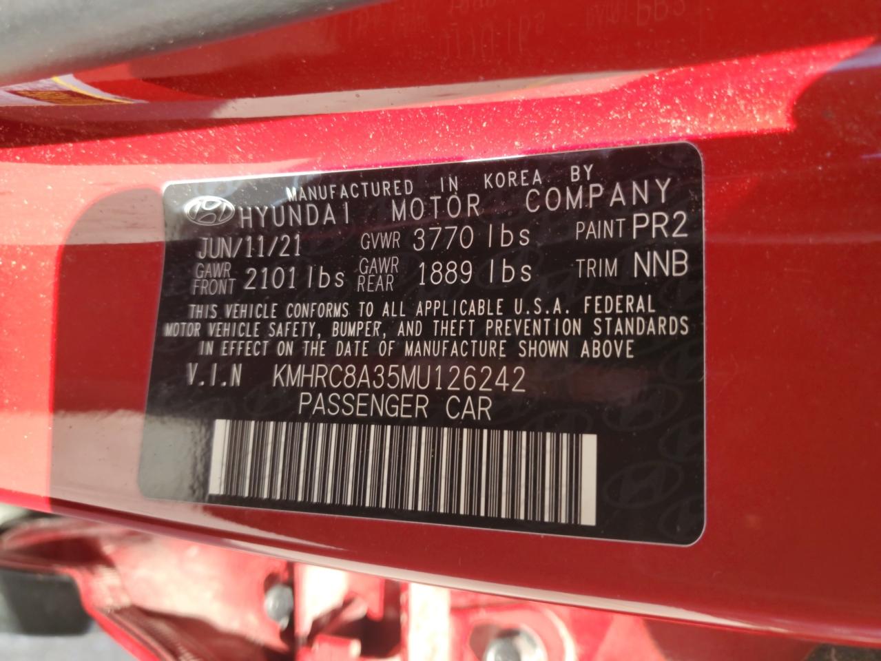 2021 Hyundai Venue Sel VIN: KMHRC8A35MU126242 Lot: 84901925