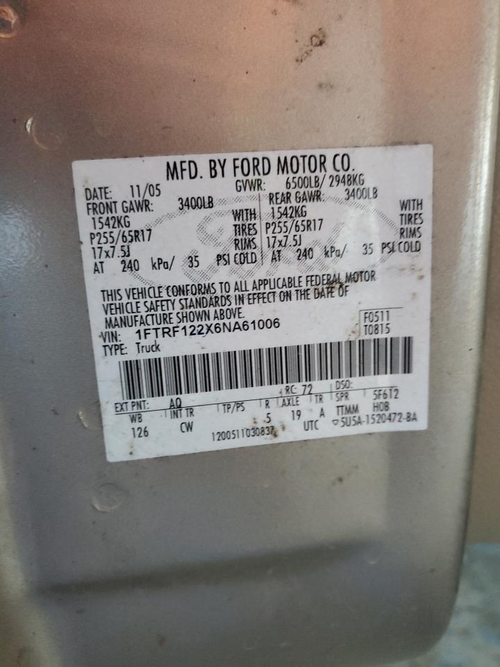 2006 Ford F150 VIN: 1FTRF122X6NA61006 Lot: 90484725