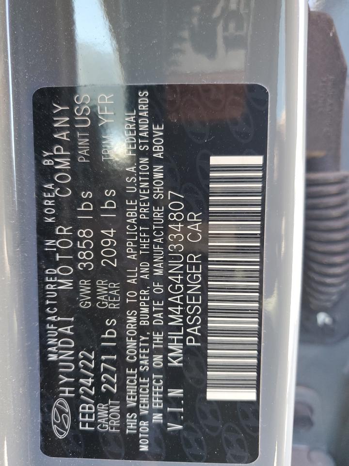 2022 Hyundai Elantra Sel VIN: KMHLM4AG4NU334807 Lot: 87449995