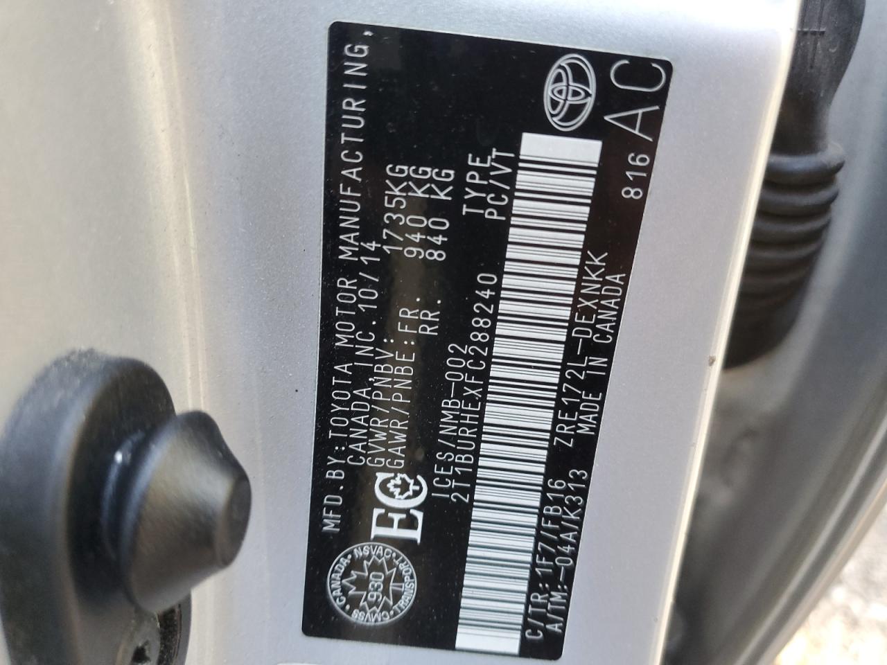 2015 Toyota Corolla L VIN: 2T1BURHEXFC288240 Lot: 84178655