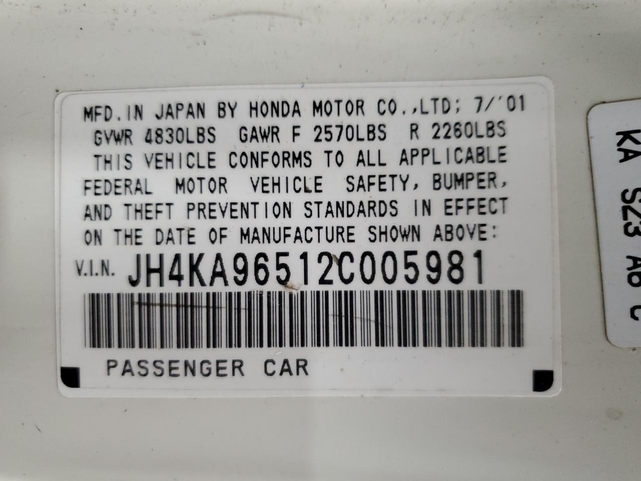 2002 Acura 3.5Rl VIN: JH4KA96512C005981 Lot: 90814545