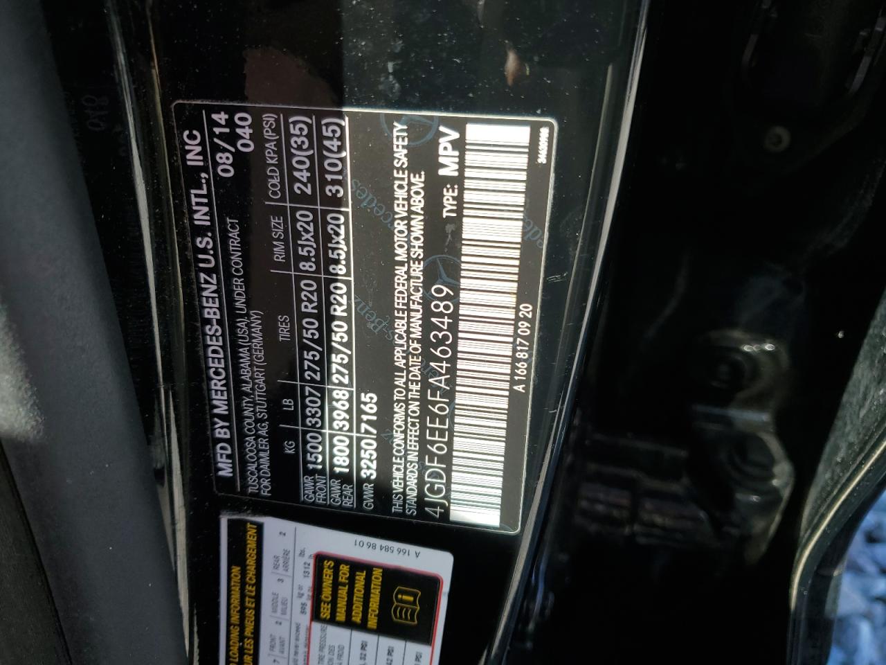 2015 Mercedes-Benz Gl 450 4Matic VIN: 4JGDF6EE6FA463489 Lot: 86601505